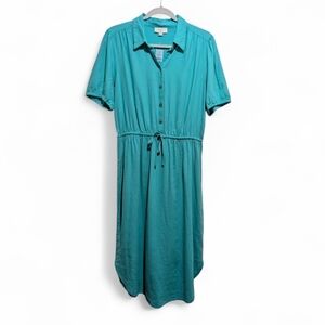 LOFT Outlet Linen Blend Cinched Tie Waist Round Hem Size LP Casual Beachy Easter